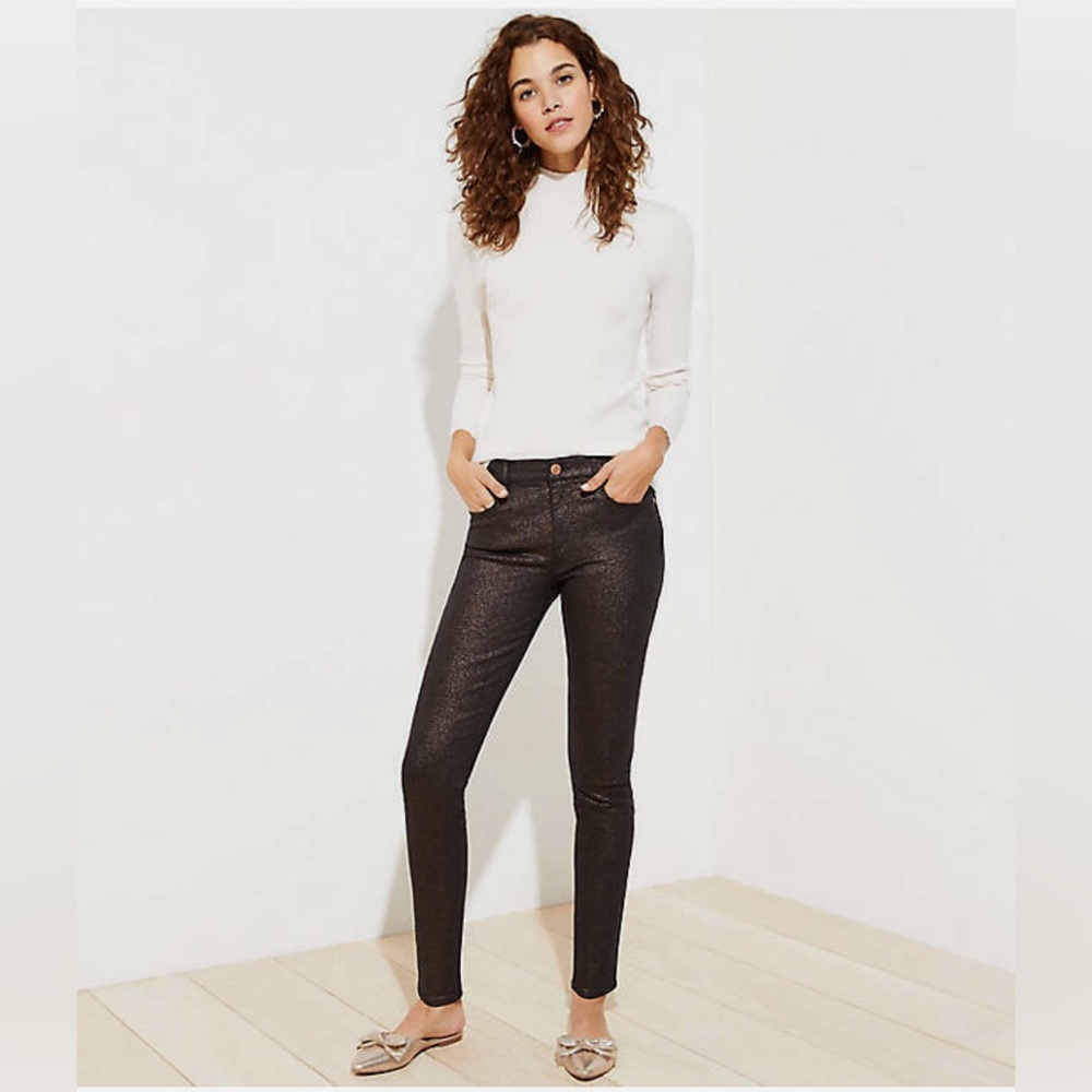 LOFT Women's  Shimmer Slim Pocket Skinny Jeans - Black - Size 24 (00)